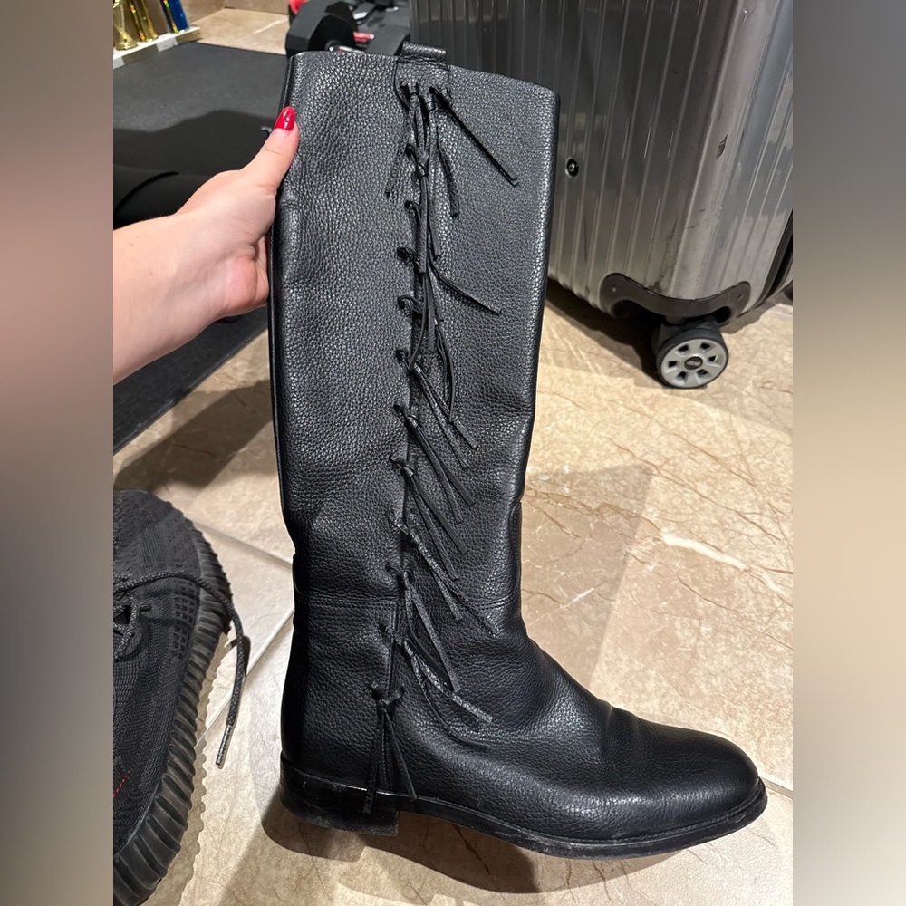 Valentino Leather Riding boot with side fringe